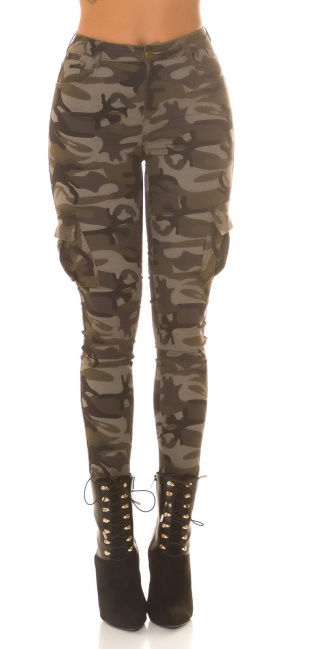 Hoge taille cargo skinny jeans camouflage